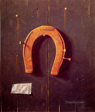 Naturaleza muerta clásica Painting - La herradura dorada William Harnett bodegón